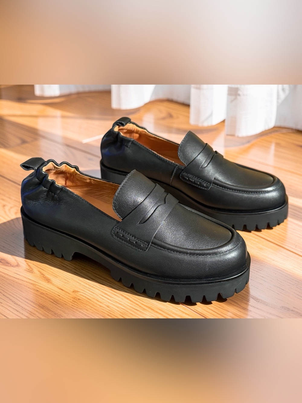 Andre Assous NWT River Sz 6.5 Black Leather Chunky Penny Loafers (SH477)